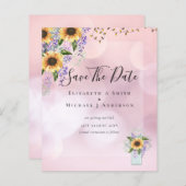 BUDGET SAVE THE DATES Landelijke Zonnebloemen Paar (Voorkant / Achterkant)