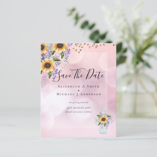 BUDGET SAVE THE DATES Landelijke Zonnebloemen Paar (Staand voorkant)