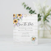 BUDGET SAVE THE DATES Landelijke Zonnebloemen Paar (Staand voorkant)