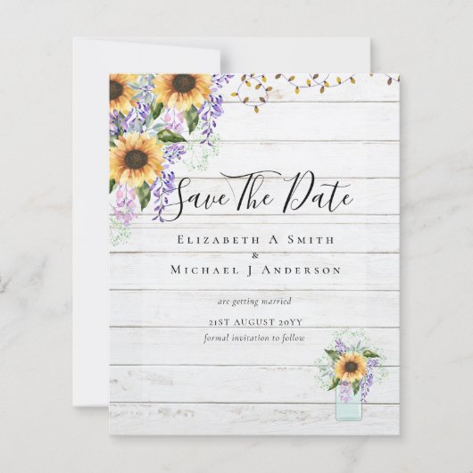 BUDGET SAVE THE DATES Landelijke Zonnebloemen Paar (Voorkant)