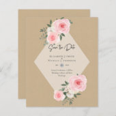 BUDGET SAVE THE DATES - Roze Witte Rozen (Voorkant / Achterkant)