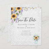 BUDGET SAVE THE DATES Rustieke Zonnebloemen Paars (Voorkant / Achterkant)