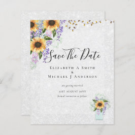 BUDGET SAVE THE DATES Rustieke Zonnebloemen Paars