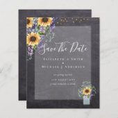 BUDGET SAVE THE DATES Rustieke Zonnebloemen Paars (Voorkant / Achterkant)
