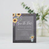 BUDGET SAVE THE DATES Rustieke Zonnebloemen Paars (Staand voorkant)
