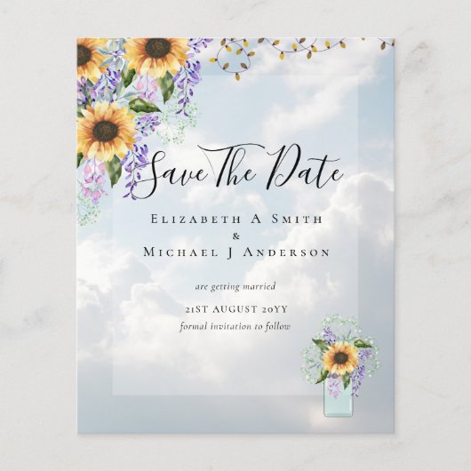 BUDGET SAVE THE DATES Rustieke Zonnebloemen Paars (Voorkant)
