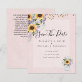 BUDGET SAVE THE DATES Rustieke Zonnebloemen Paars (Voorkant / Achterkant)