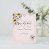 BUDGET SAVE THE DATES Rustieke Zonnebloemen Paars (Staand voorkant)