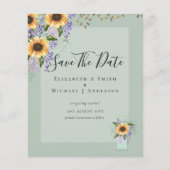 BUDGET SAVE THE DATES Rustieke Zonnebloemen Paars Flyer (Voorkant)