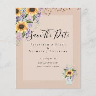 BUDGET SAVE THE DATES Rustieke Zonnebloemen Paars Flyer