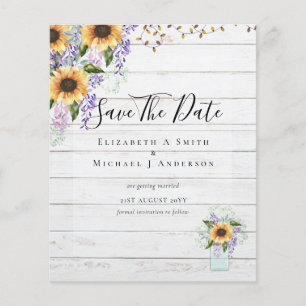 BUDGET SAVE THE DATES Rustieke Zonnebloemen Paars Flyer
