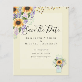 BUDGET SAVE THE DATES Rustieke Zonnebloemen Paars Flyer