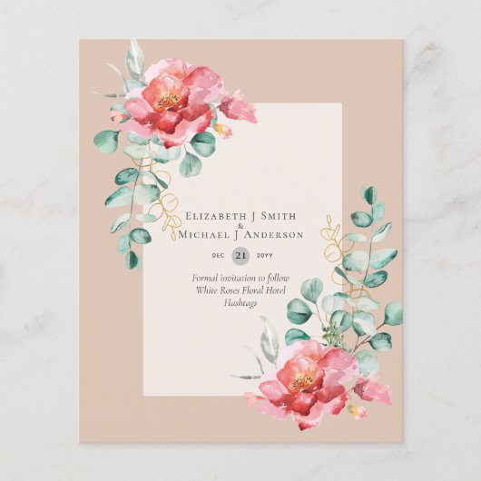 BUDGET SAVE THE DATES - Witte Rozen Bloemstuk Flyer (Voorkant)
