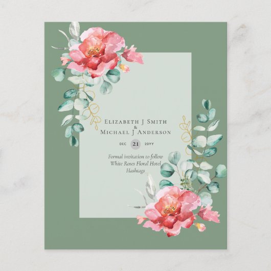 BUDGET SAVE-THE-DATUMS - Witte Rozen Bloemen Flyer (Voorkant)
