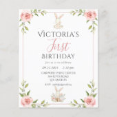 Budget schattig konijn 1e verjaardag uitnodiging flyer (Voorkant)