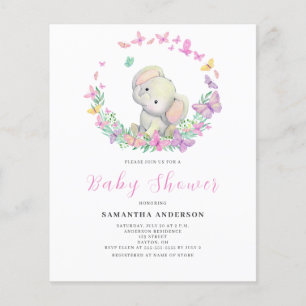 Budget Schattig Olifant Meisje Baby Shower Uitnodi Flyer