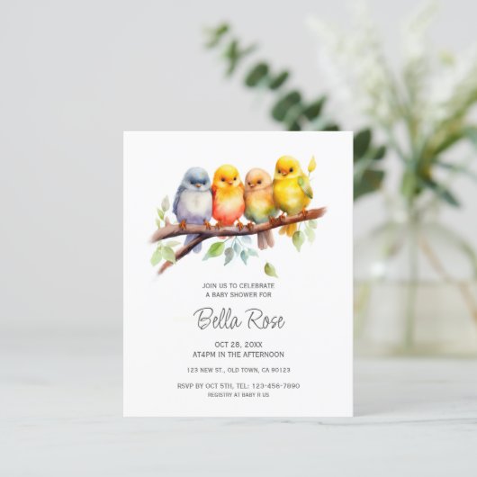 Budget Schattige Bird Baby shower nodigt uit (Staand voorkant)