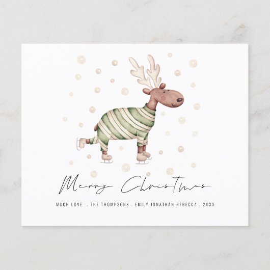 Budget Schattige Schaatsen Rendier Vrolijk Kerstfe (Voorkant)