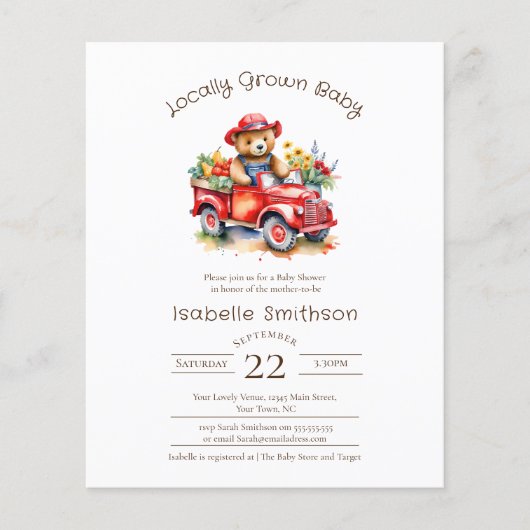 Budget Schattige Teddy Lokaal Gegroeid Baby shower (Voorkant)