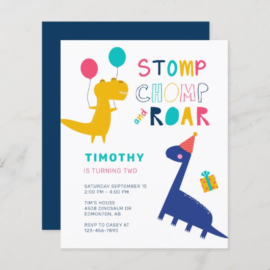 Budget Schattigee Dinosaurus Verjaardag Kleurrijke (Voorkant / Achterkant)