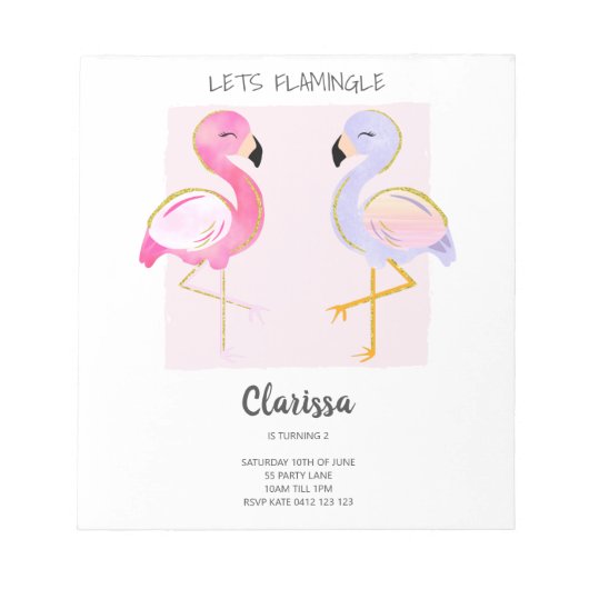 BUDGET Schattigee Flamingo Girly Verjaardagsuitnod Notitieblok (Voorkant)