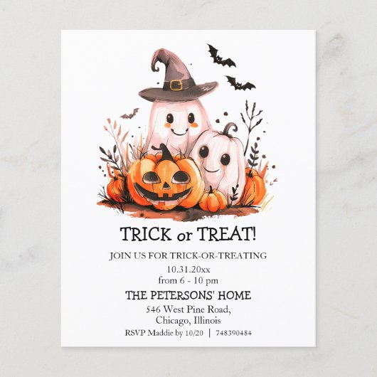 Budget Schattigee Ghosts Trick or treat Uitnodigin (Voorkant)