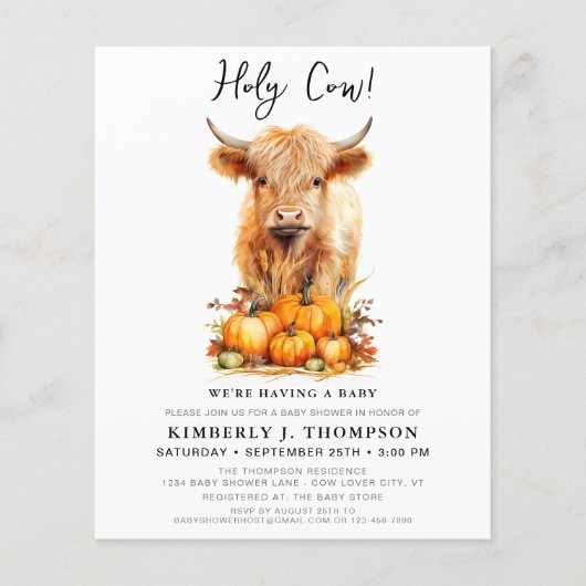 Budget Schattigee Highland Koe Autumn Baby shower  (Voorkant)