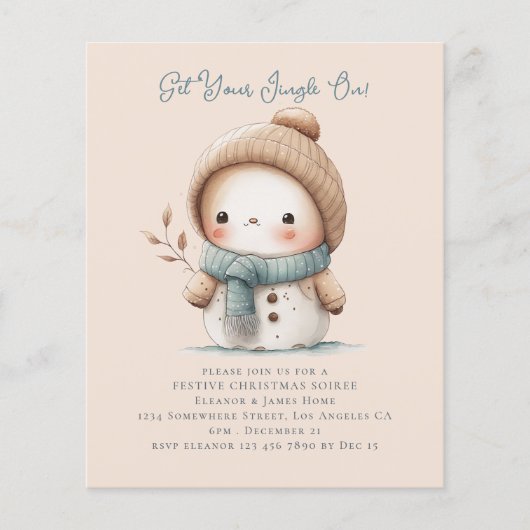 Budget Schattigee Sneeuwman Kerstfeest Uitnodigen (Voorkant)