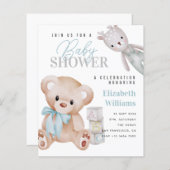 BUDGET Schattigee Teddy Bear Baby shower Uitnodigi (Voorkant / Achterkant)