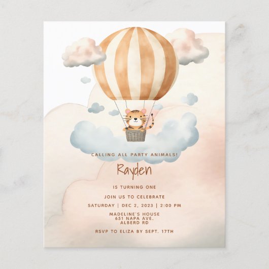 BUDGET Schattigee Tijger Hete Luchtballon 1e Verja (Voorkant)