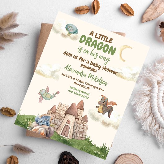 Budget Schattigee Waterverf Dragon Baby shower Flyer