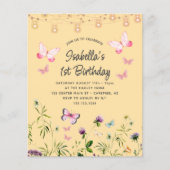 Budget Schattigee Wildflower 1e Verjaardagsuitnodi (Voorkant)