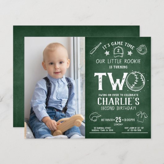 Budget schoolbord honkbal foto 2e verjaardag (Voorkant / Achterkant)