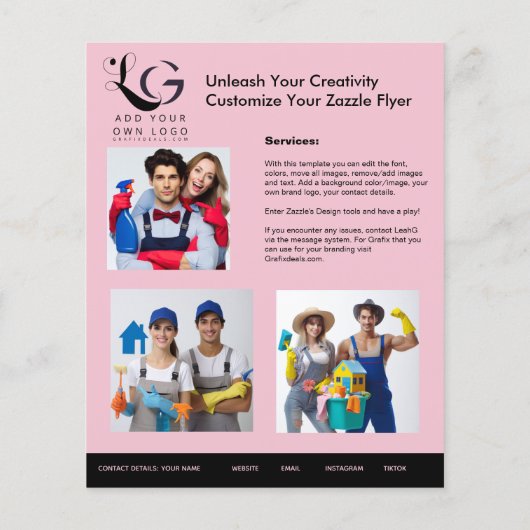 ⭐️BUDGET Schoonmaakdiensten DIY-sjabloon Blush Roz Flyer (Achterkant)