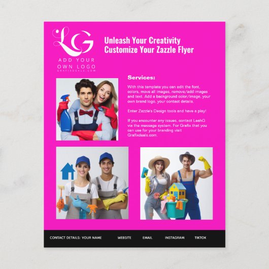 ⭐️BUDGET Schoonmaakdiensten DIY-sjabloon ROZE ZWAR Flyer (Achterkant)