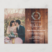 Budget schuur hout monogram foto Bruiloft uitnodig (Voorkant)