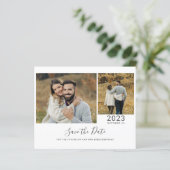 Budget Script 2 Foto's Save The Date Kaart (Staand voorkant)