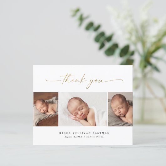 Budget Script 3 Foto Baby Aankondiging Dank u (Staand voorkant)