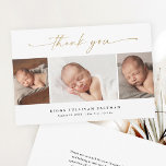 Budget Script 3 Foto Baby Aankondiging Dank u<br><div class="desc">Elegant Script 3 Fotocollage Baby Aankondiging Dank u kaart. De achterkant bevat een bedankbericht dat u kunt personaliseren of verwijderen als u liever uw bedankje met de hand schrijft.</div>