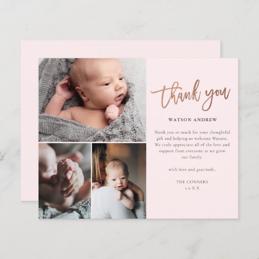 Budget Script 3 Foto Baby Bedanktkaart (Voorkant / Achterkant)