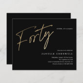 Budget Script Black Gold 40th Birthday Invitation (Voorkant / Achterkant)
