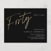 Budget Script Black Gold 40th Birthday Invitation (Voorkant)