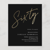 Budget Script Black Gold 60th Birthday Invitation (Voorkant)