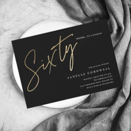 Budget Script Black Gold 60th Birthday Invitation
