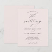 Budget Script Blush Roze Trouw Uitnodiging (Voorkant / Achterkant)