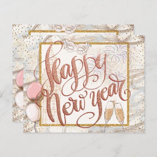 BUDGET Script Champagne Balloons Happy Nieuwjaar (Voorkant / Achterkant)