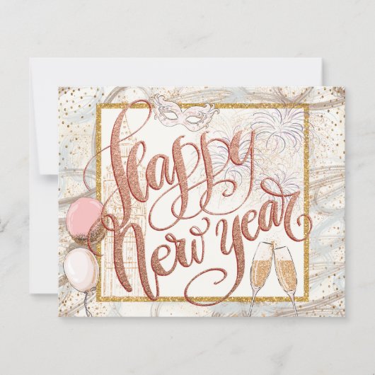 BUDGET Script Champagne Balloons Happy Nieuwjaar (Voorkant)