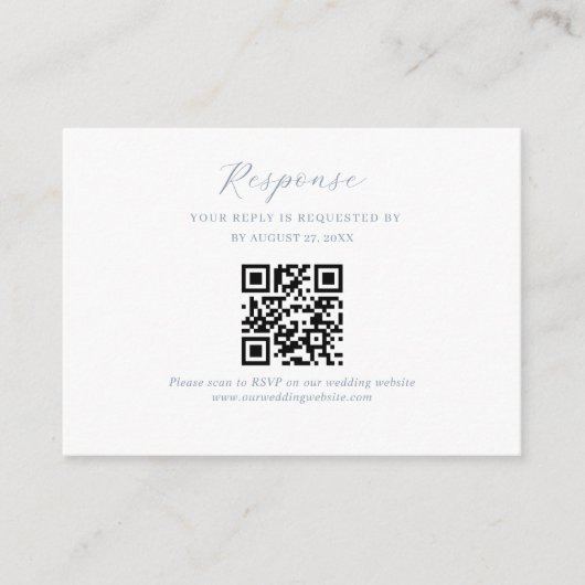 BUDGET Script Dusty Blue Wedding QR Code RSVP Informatiekaartje (Voorkant)