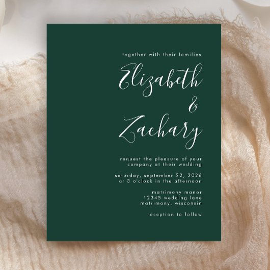 Budget Script Emerald Green Wedding Invitation