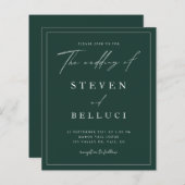 Budget Script Emerald Green Wedding Invitation (Voorkant / Achterkant)
